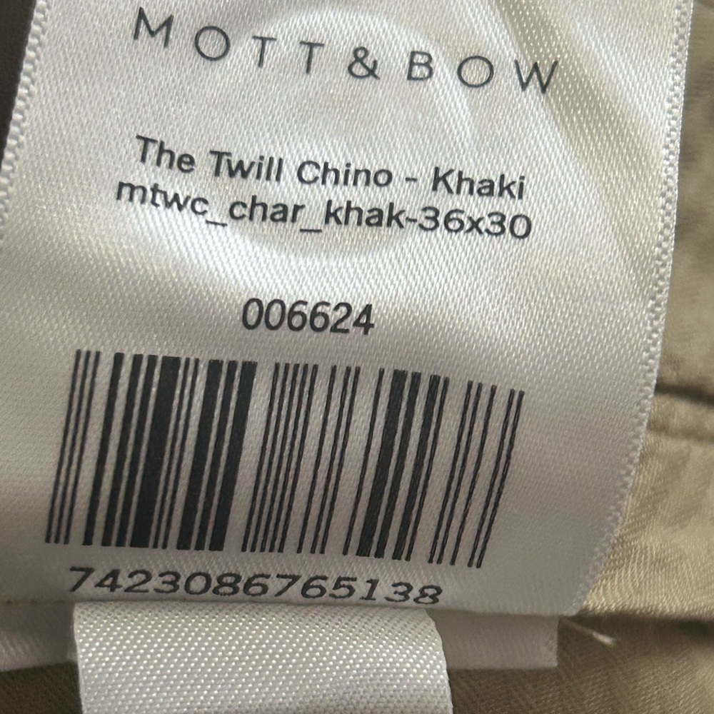 Mott and Bow Pants Mens 36x30 Twill Chino Cotton Flat Front Charles Khaki - Picture 4 of 8